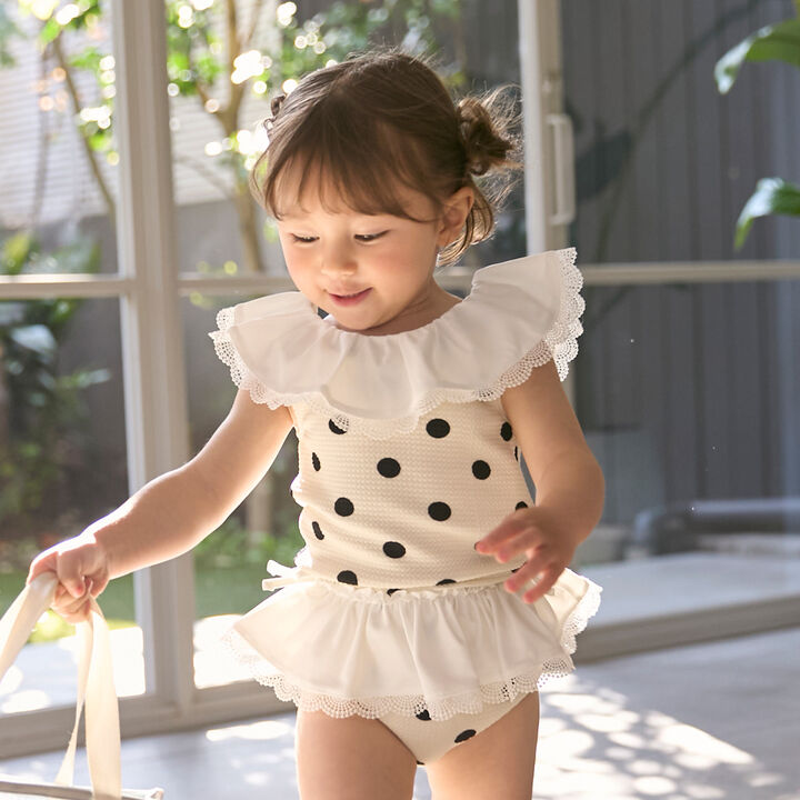 [SWIM] Dot Lace Frill Tankini,Light khaki, medium image number 3