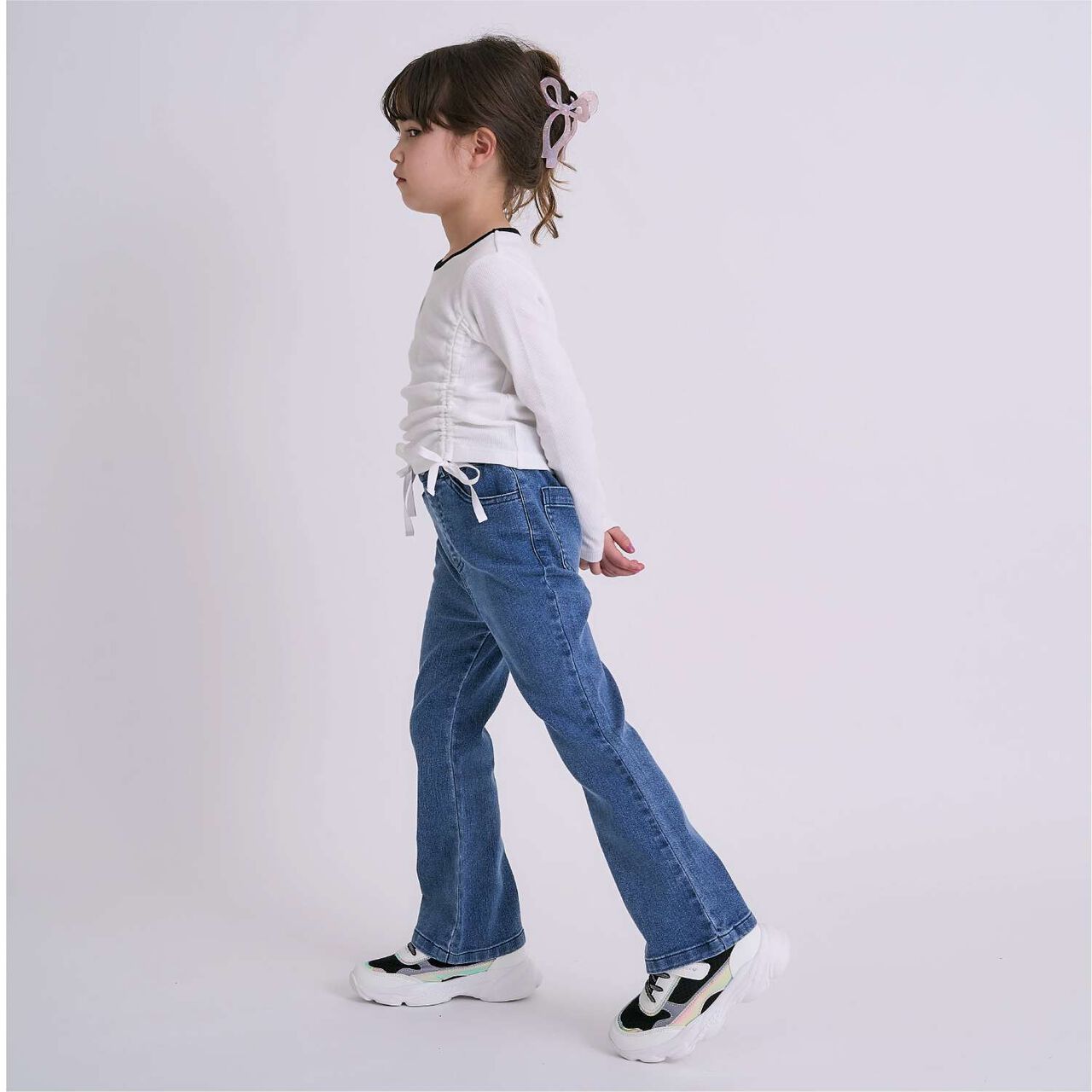 Stretch Denim Flared Pants,Blue, large image number 8