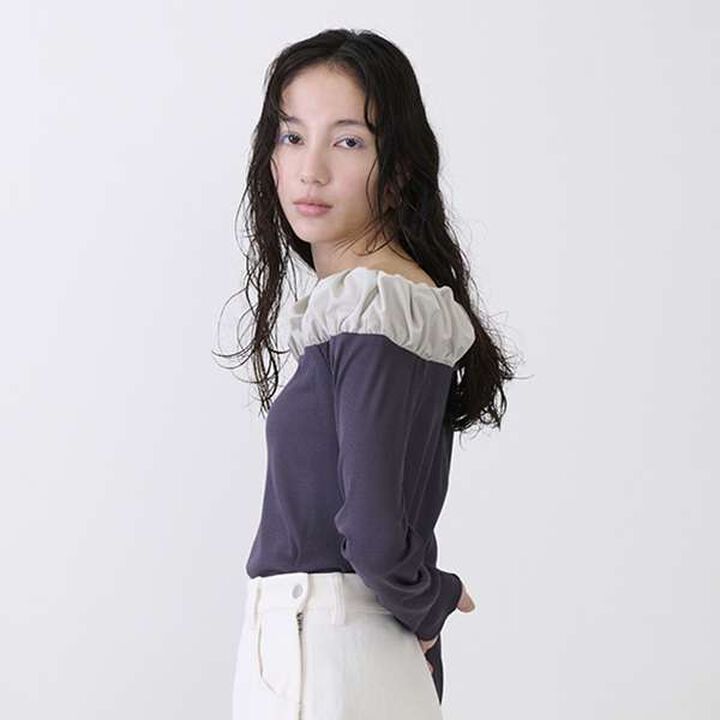 [LADIES] Balloon Collar Long Sleeve T-Shirt,Charcoal gray, medium image number 8