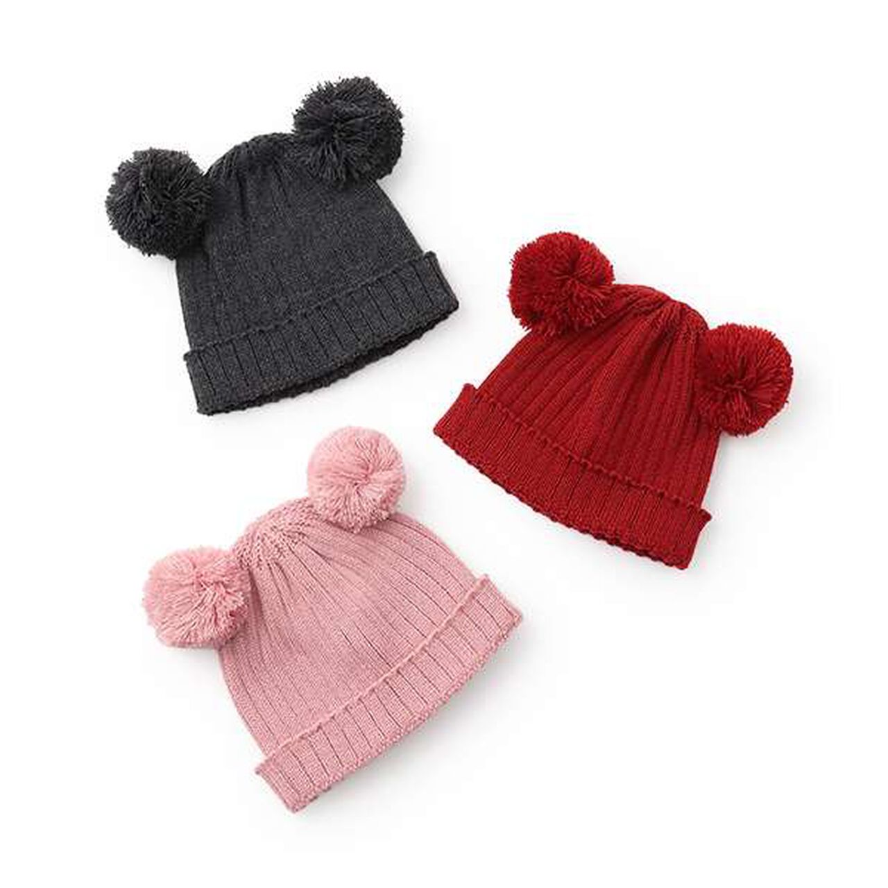 Side Pom Pom Knit Hat,Pink, large image number 4