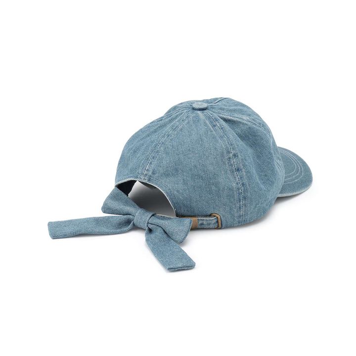 Rhinestone Ribbon Denim Cap,Blue, medium image number 1