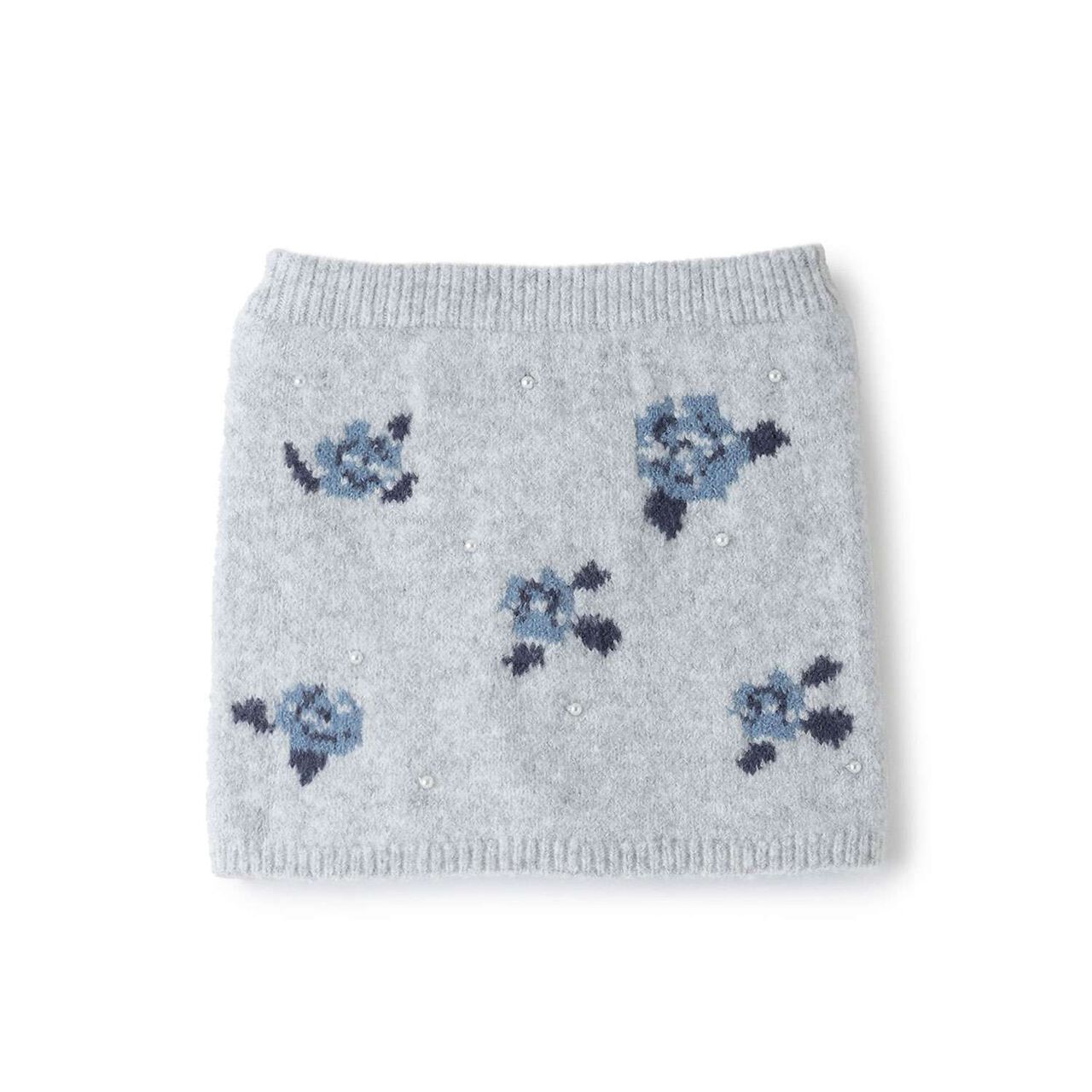 Fluffy and Soft/Matching Flower Pearl Knit Skirt <Set Up Compatible>,Top gray, large image number 0