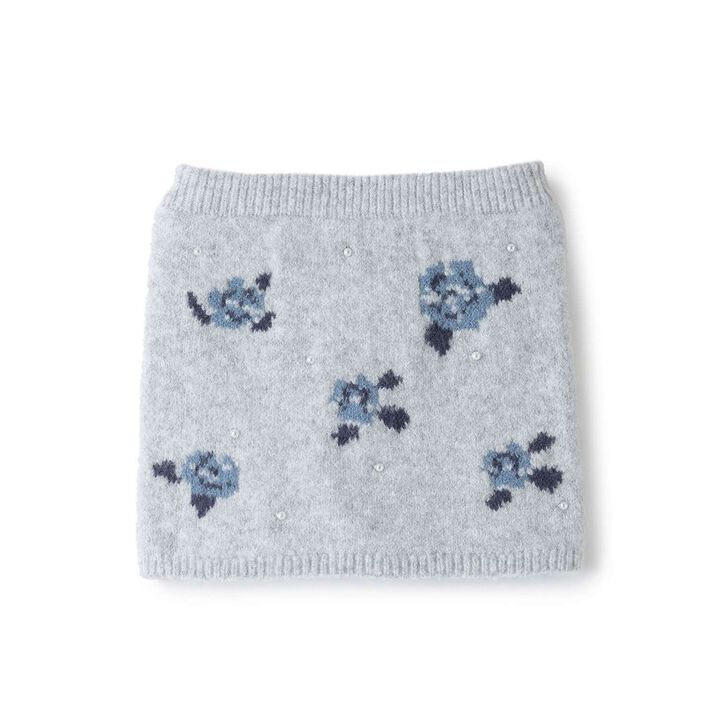 Fluffy and Soft/Matching Flower Pearl Knit Skirt <Set Up Compatible>,Top gray, medium image number 0