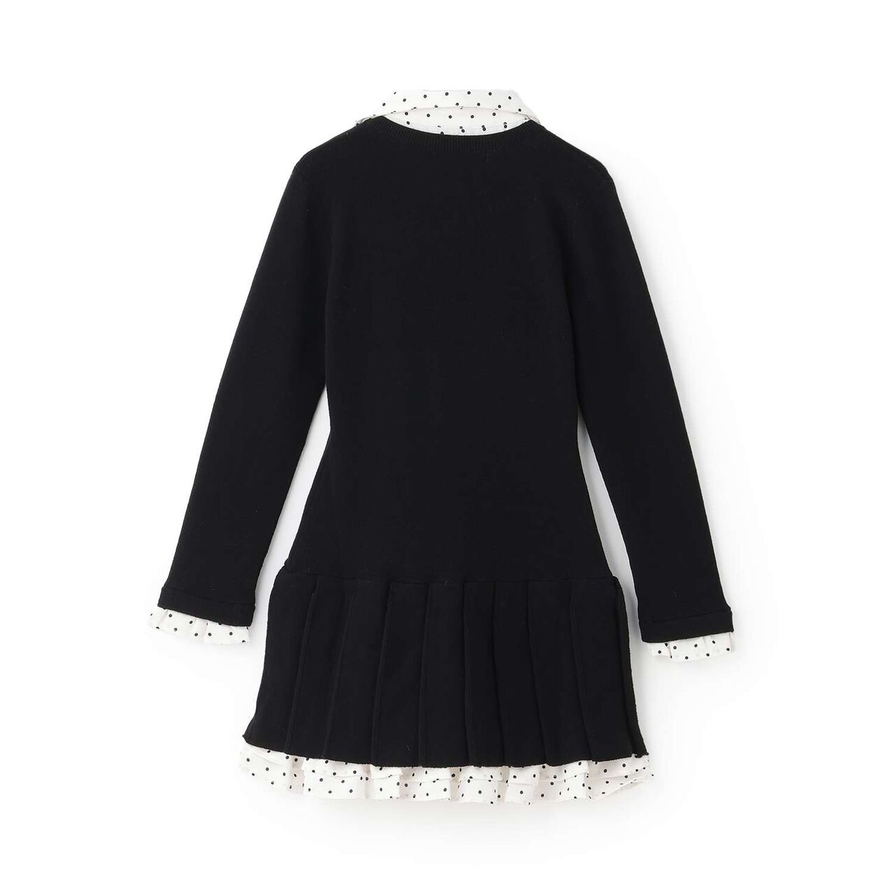 Layered Pleated Knit One-Piece Dress,Black, large image number 3