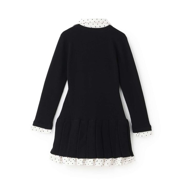 Layered Pleated Knit One-Piece Dress,Black, medium image number 3
