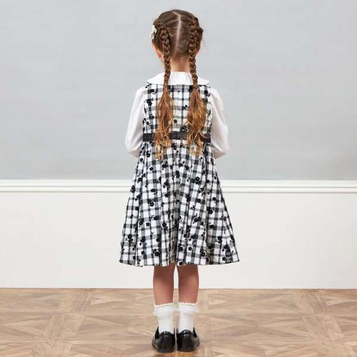 KP Check ON Flower Print Jumper Skirt (110-130),Black, medium image number 2