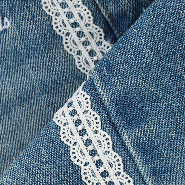 Side Lace Distressed Shorts,Blue, medium image number 7