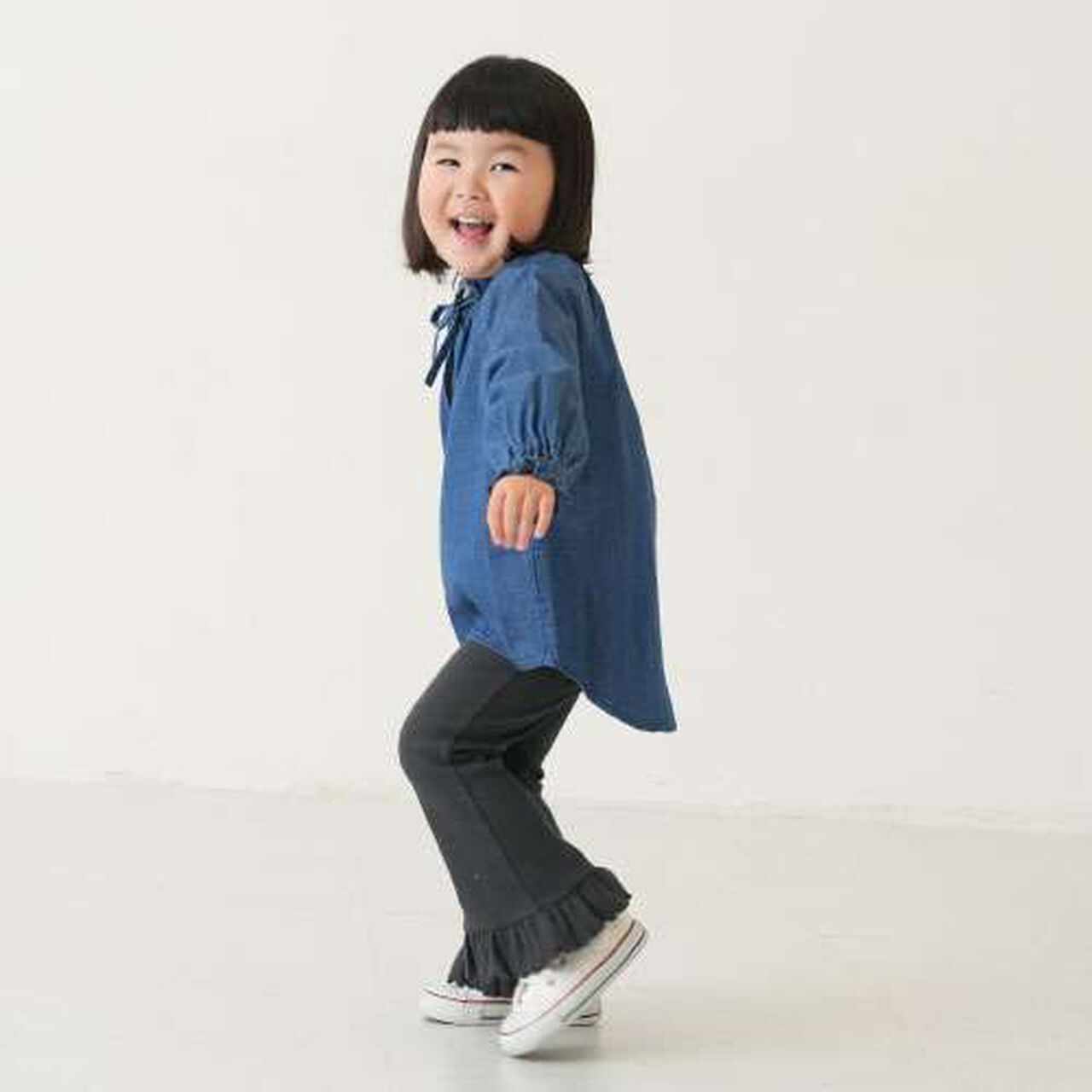 Anti-Stain Hem Frill Ribbed Pants,Charcoal gray, large image number 13