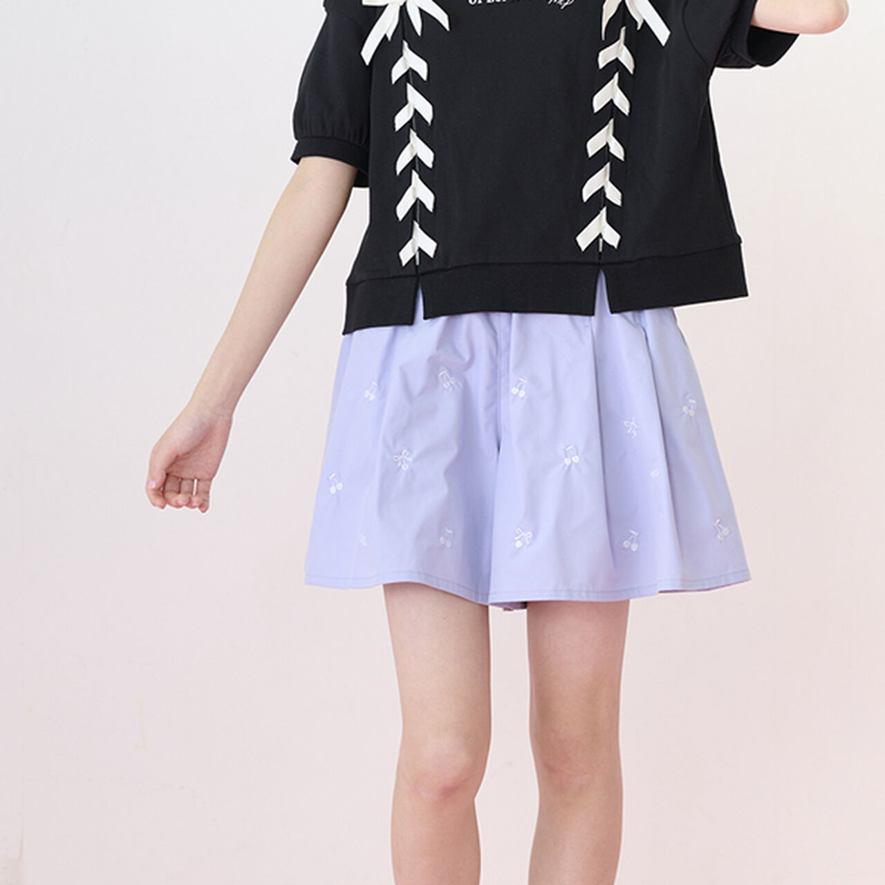 Functional Material Cherry Embroidery Culottes,Light blue, large image number 15