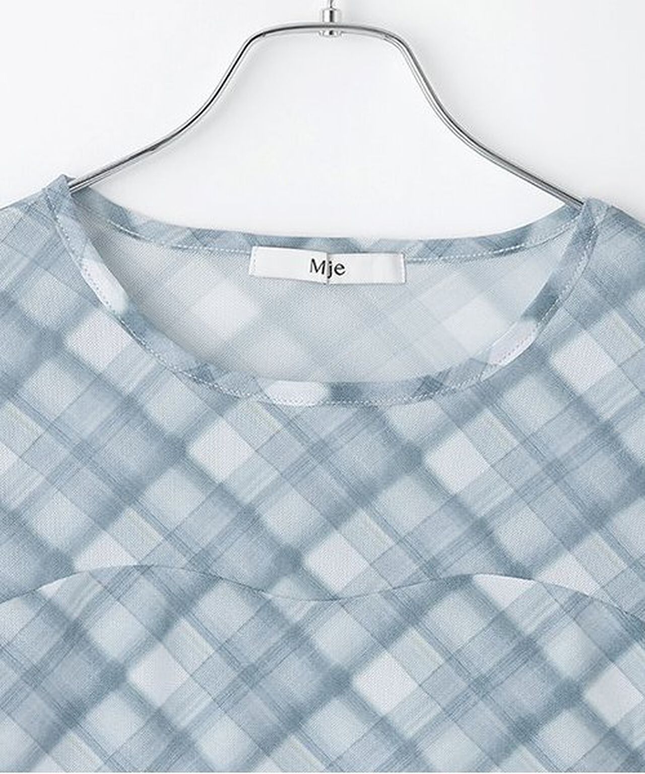 Checkered Sheer Short-Sleeve Inner Wear,Light blue, large image number 5