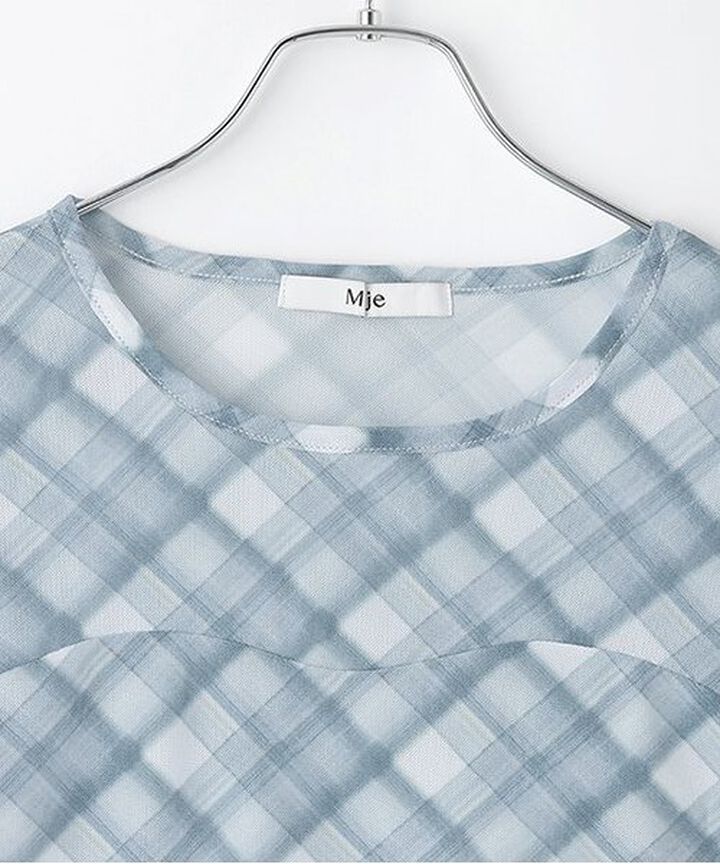 Checkered Sheer Short-Sleeve Inner Wear,Light blue, medium image number 5