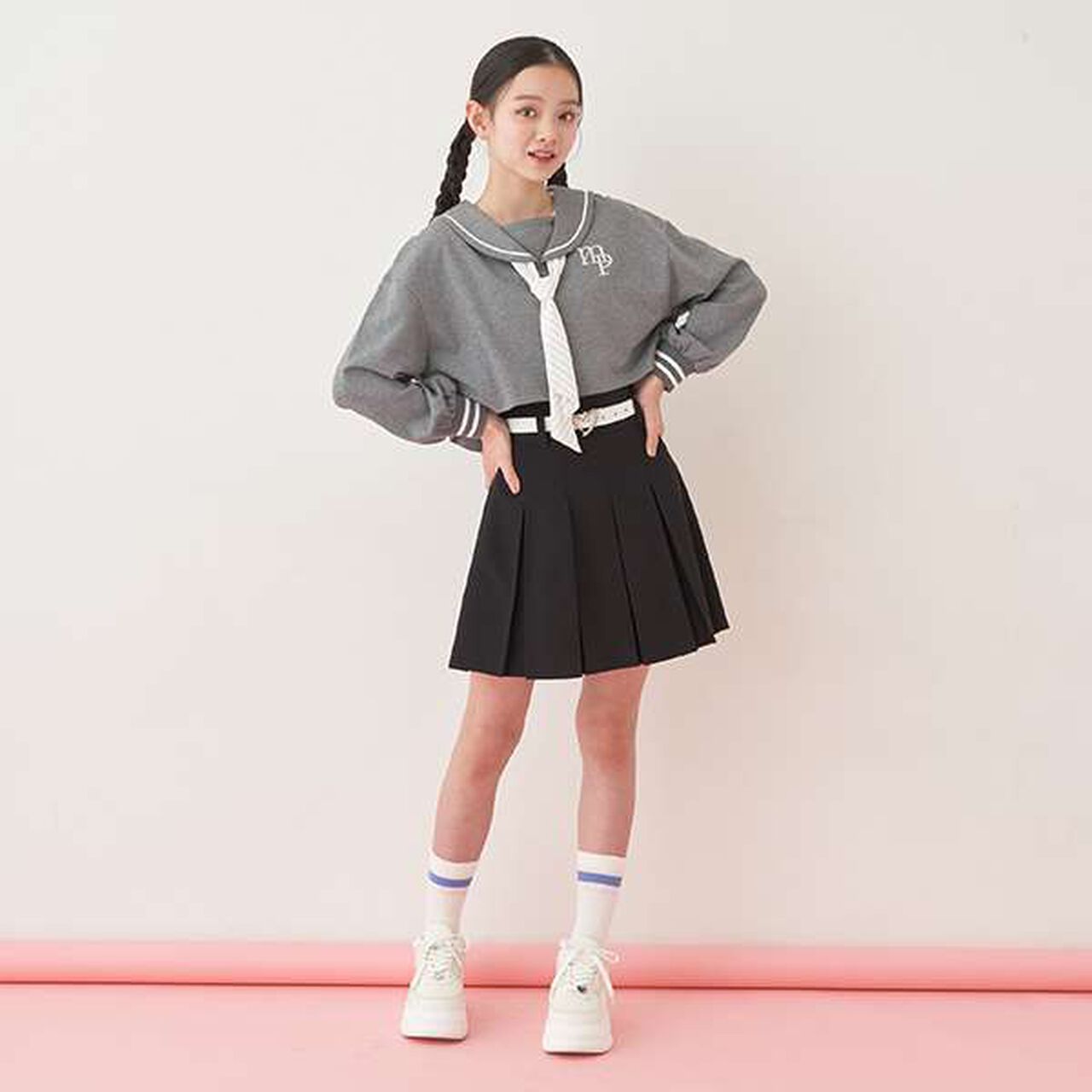 Short-Length Sailor Long-Sleeve Shirt & Tank Top Set,Sax blue, large image number 4