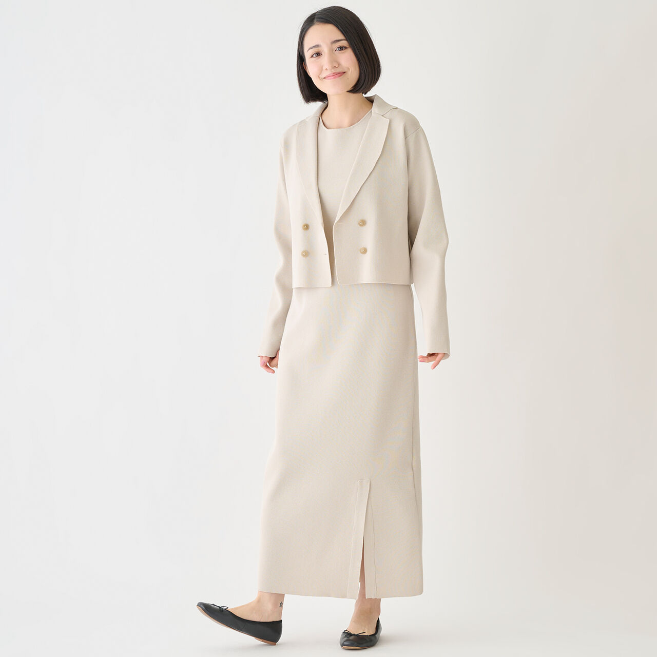 [Formal] Knitwear Jacket and One-Piece Dress Set,Light beige, large image number 0