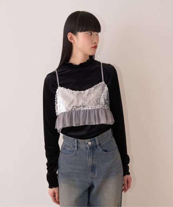 Sheer Velour Top,Black, medium image number 0