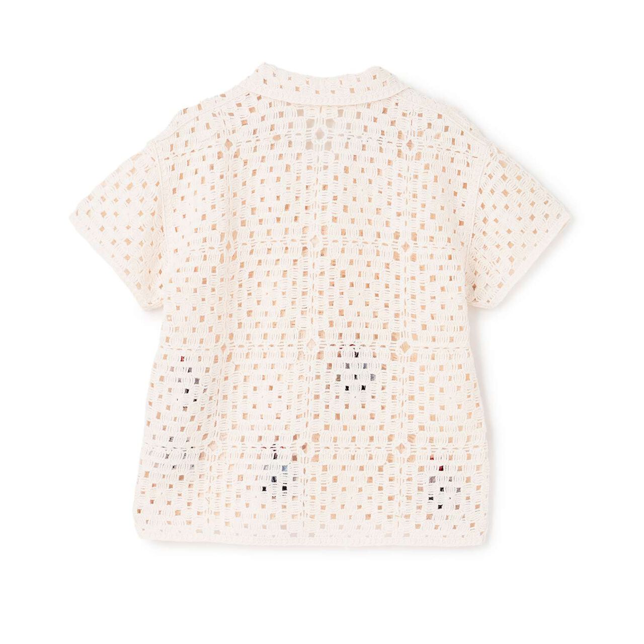 Black Crochet Open-Collar Shirt,Pearl white, large image number 8