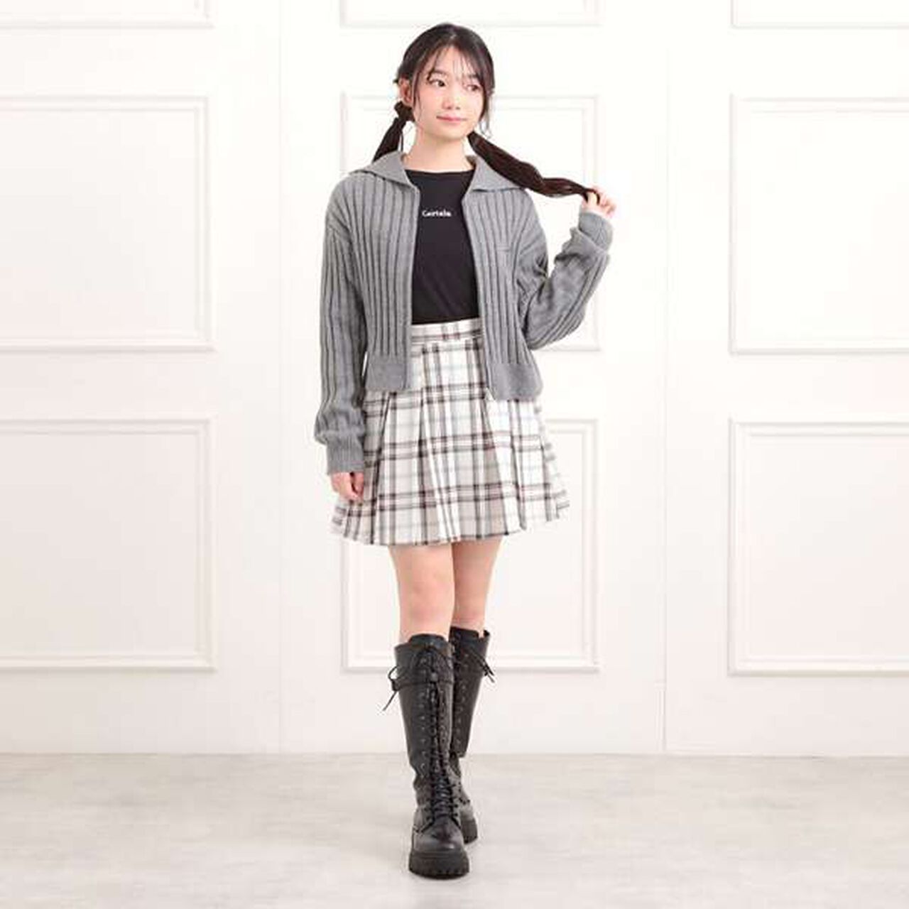 Brushed Pleated Skirt,Charcoal gray, large image number 13