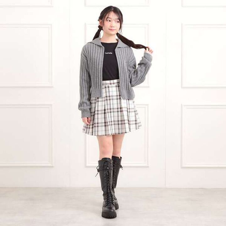 Brushed Pleated Skirt,Charcoal gray, medium image number 13