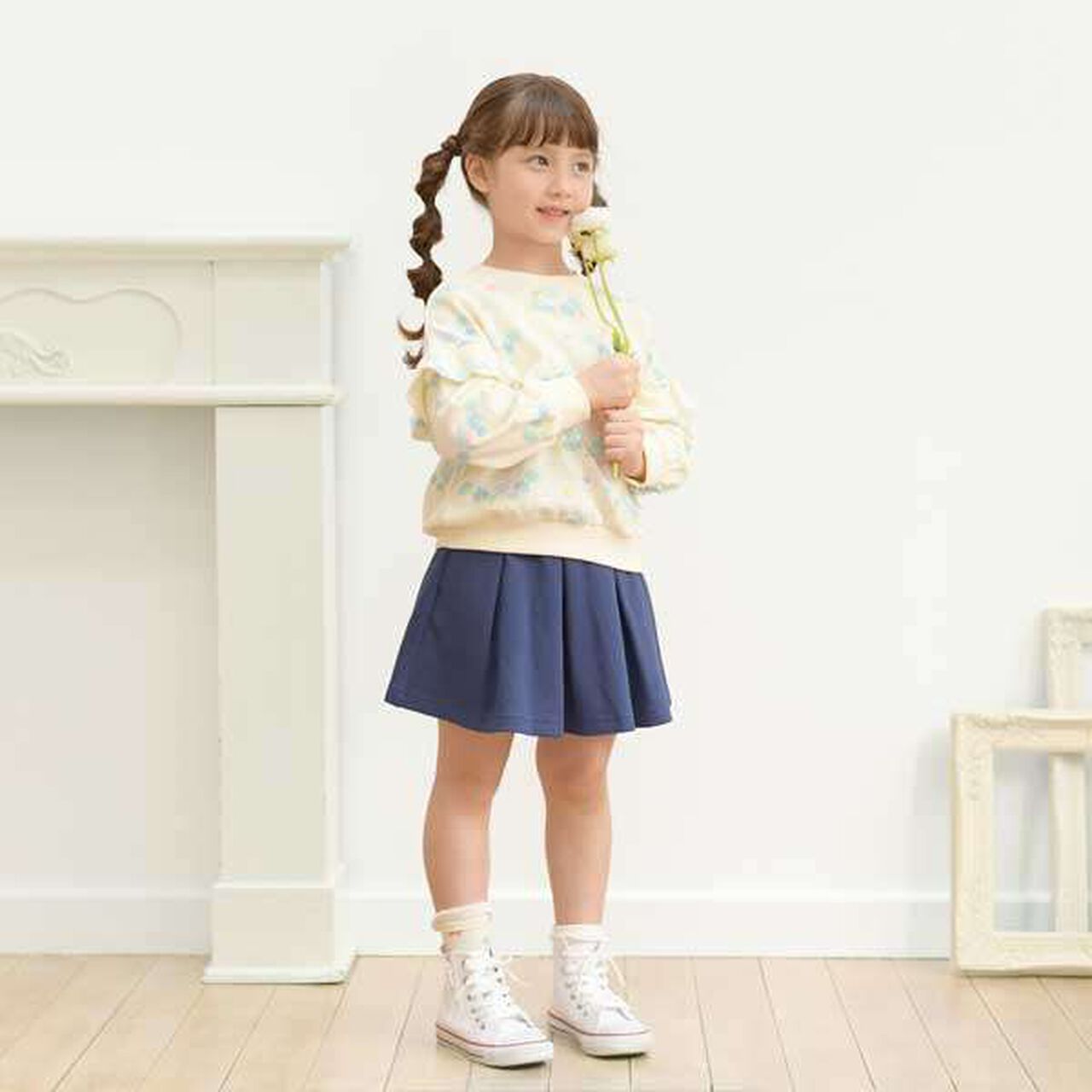 [Made in Japan] Rabbit All-Over Pattern Sleeve Frill Sweatshirt (120-130),Off white, large image number 1