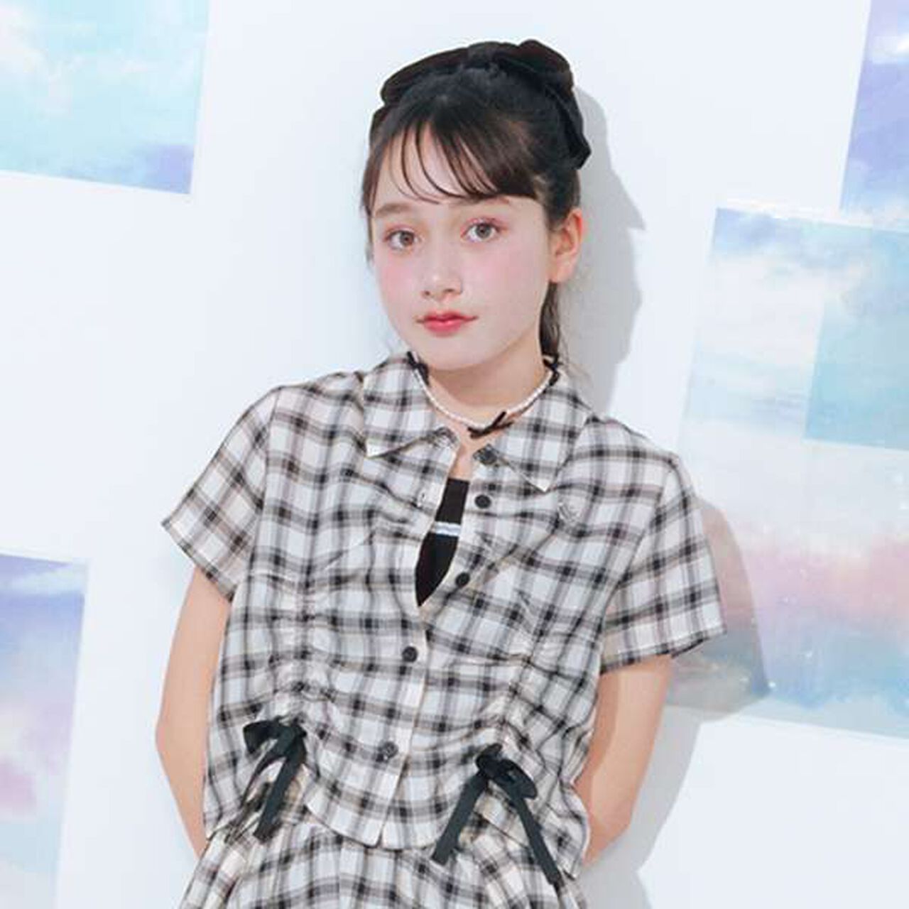 Assorted Material Ruffled Ribbon Shirt & Camisole Set,Black, large image number 0