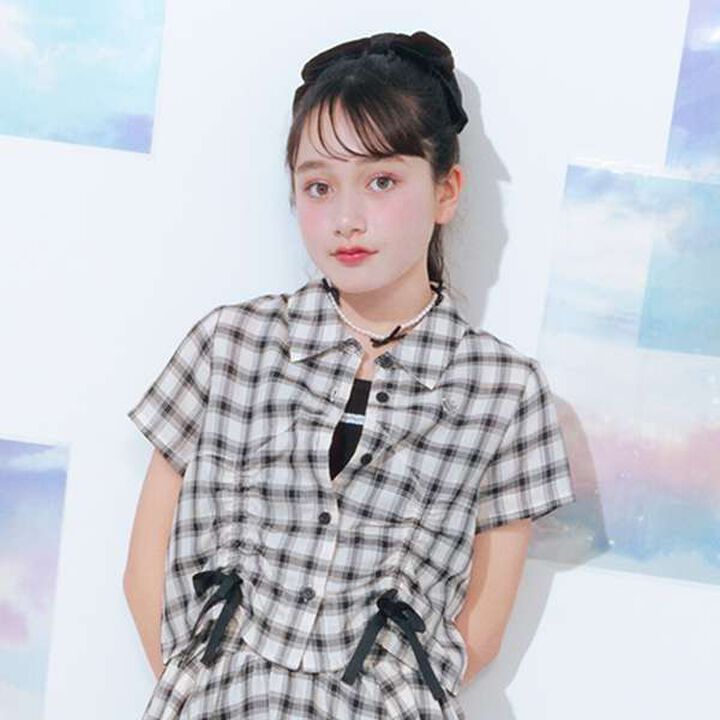 Assorted Material Ruffled Ribbon Shirt & Camisole Set,Black, medium image number 0