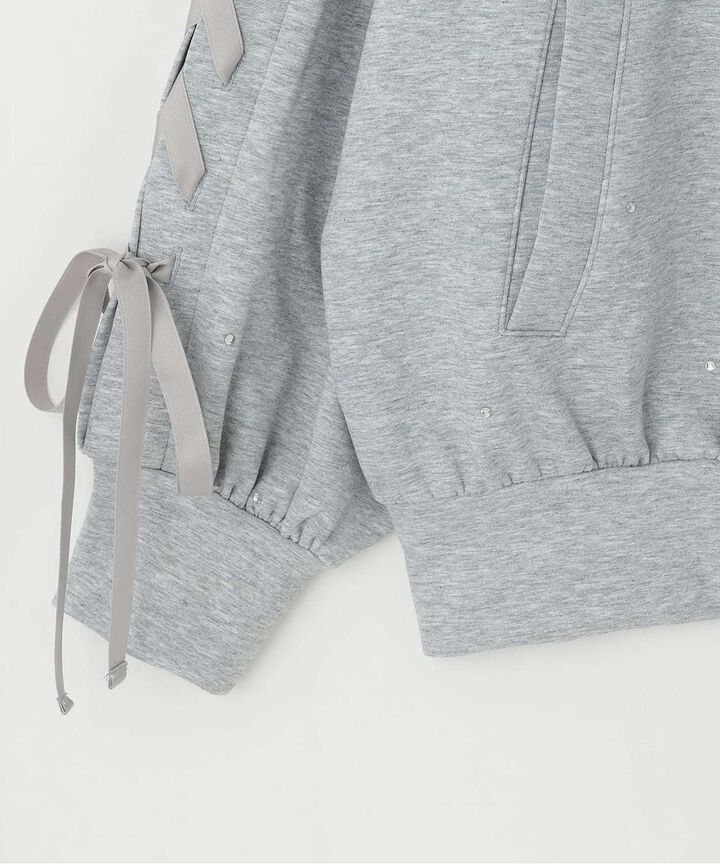 Lace-Up Stone Wash Loose Hoodie,Black, medium image number 10