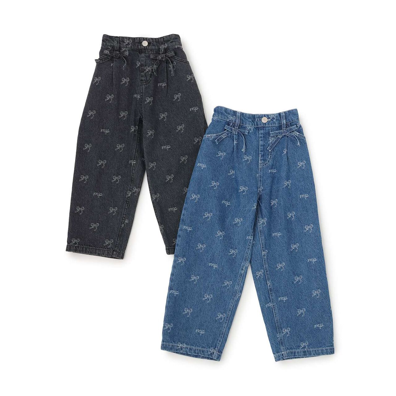 Ribbon Jacquard Denim Wide Pants,Gray, large image number 3