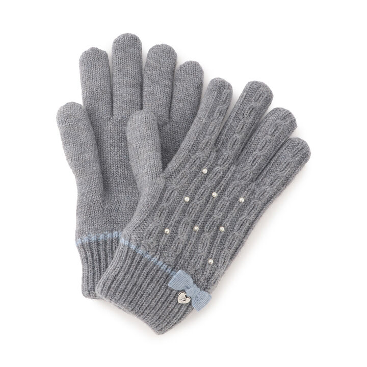 Cable Pattern Gloves with Shaggy Lining,Medium gray, medium image number 0