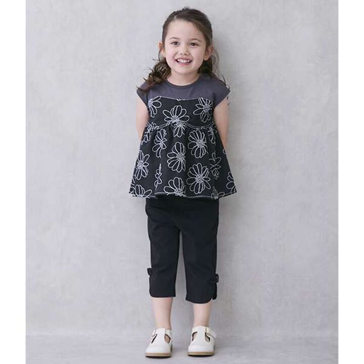 [Link] Flower Embroidery Docking T-Shirt (Kids Size),Ivory, medium image number 4