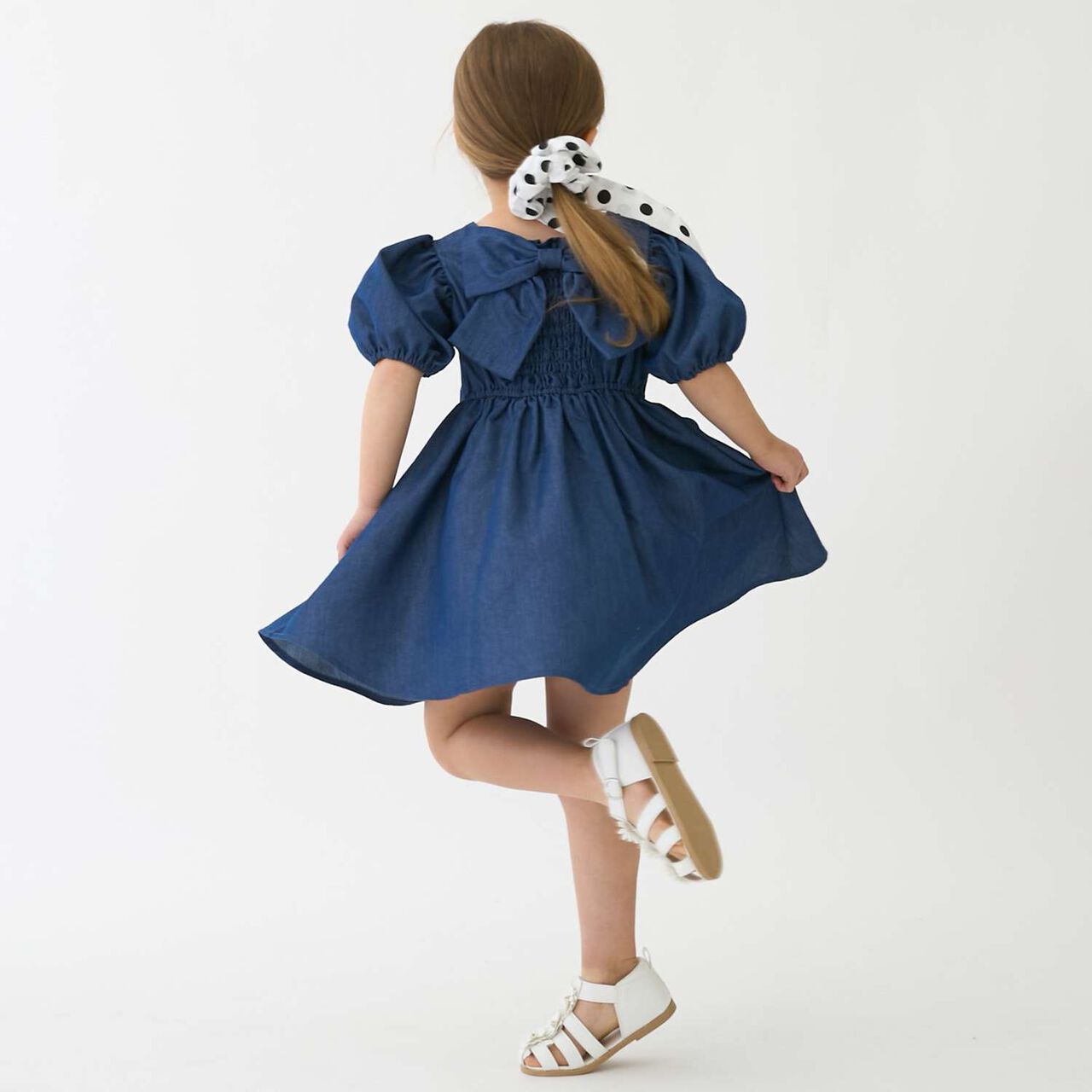 Link Puff Sleeve Peplum One-Piece Dress,Blue, large image number 3