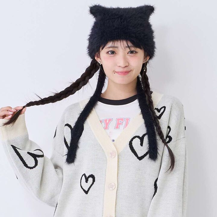 [LTXC] Back Slit Cat Ear Watch Cap,Black, medium image number 0
