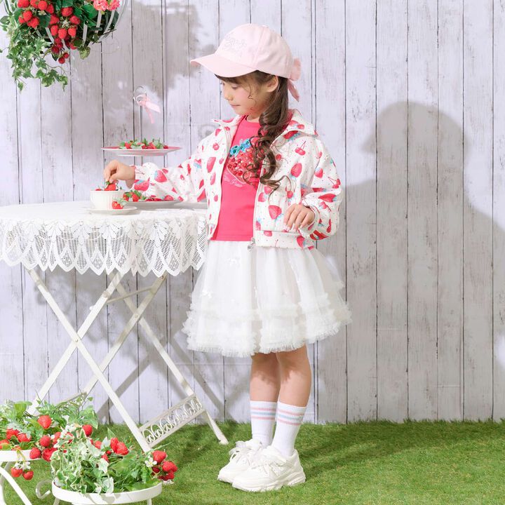 Strawberry Cherry Pattern Lace Sleeve Jersey,Black, medium image number 11