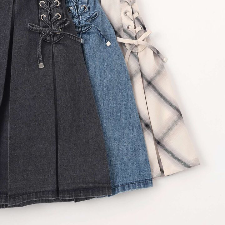 Lace-Up Box Pleated Skirt-Pants,Ivory, medium image number 6