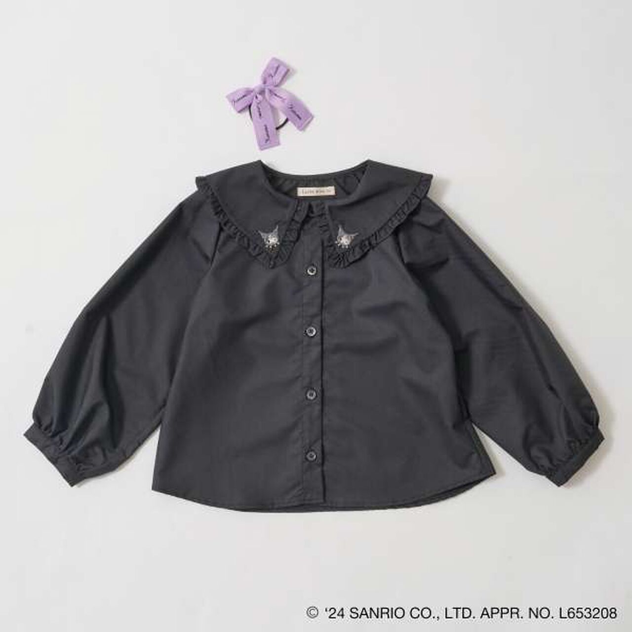 Sanrio Kuromi Frill Collar Blouse & Ribbon Hair Tie Set,Black, large image number 14