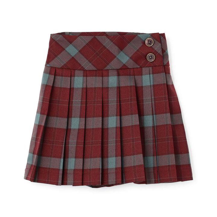 Check Pleats Culotte Skirt,Wine, medium image number 0