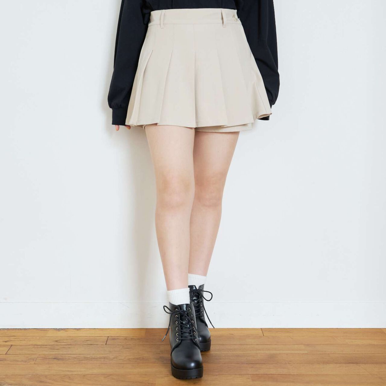 [LTXC] Style Boost Micro Mini Skirt with Shorts,Beige, large image number 0