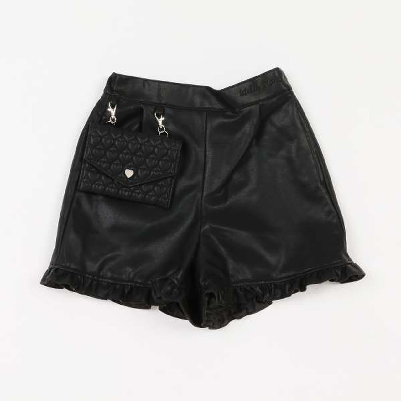 Faux Leather Shorts with Pouch,Black, large image number 0