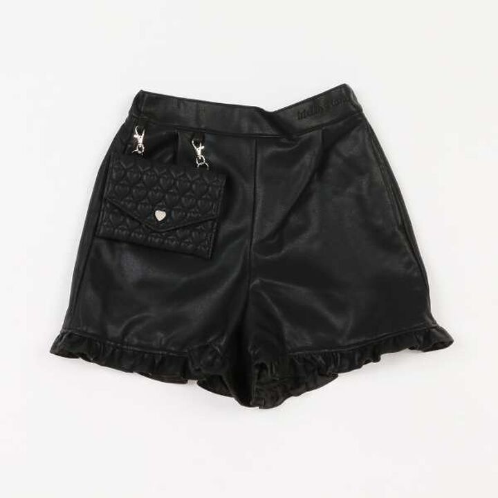 Faux Leather Shorts with Pouch,Black, medium image number 0