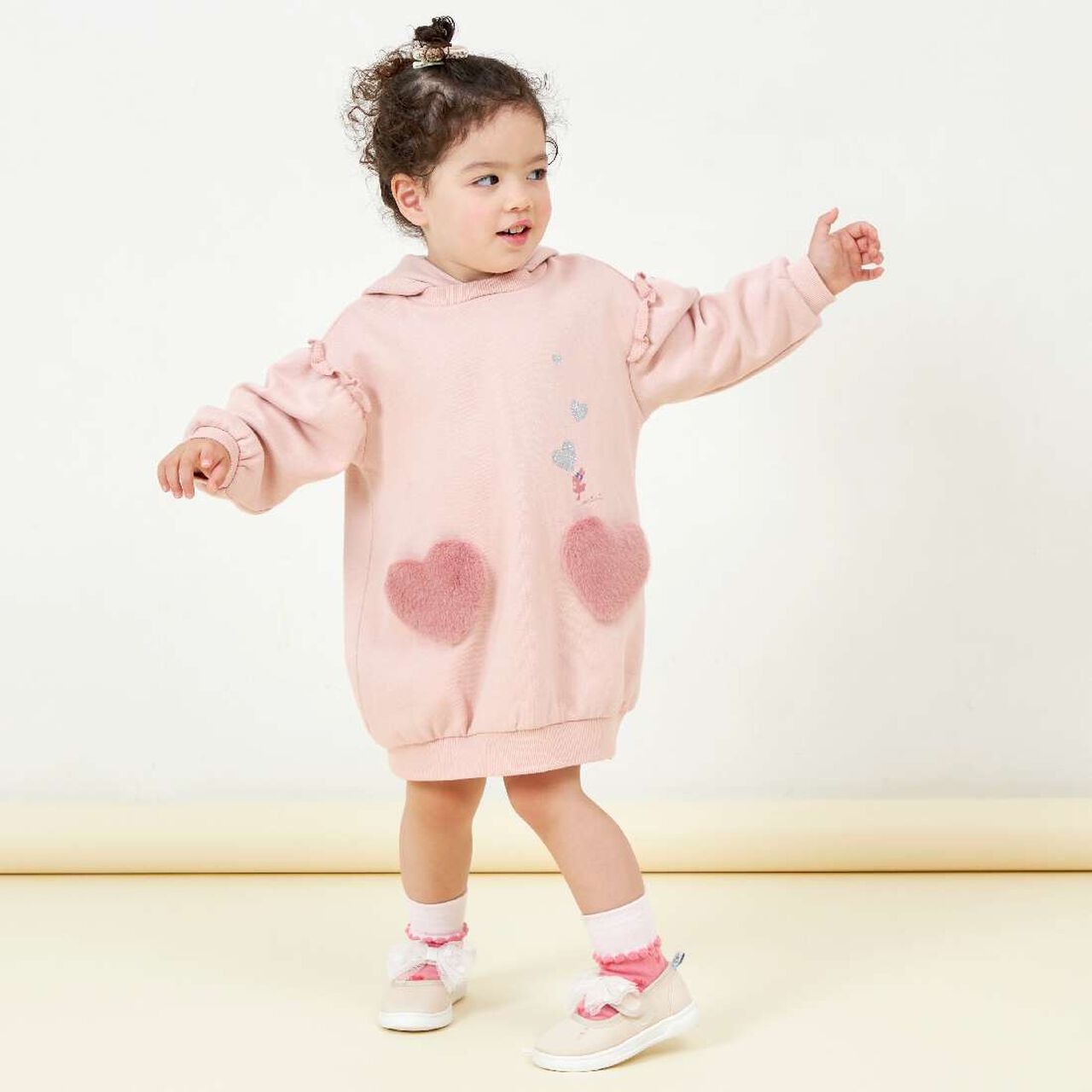 KP Faux Fur Eared Hood One-Piece Dress [90],Navy, large image number 4