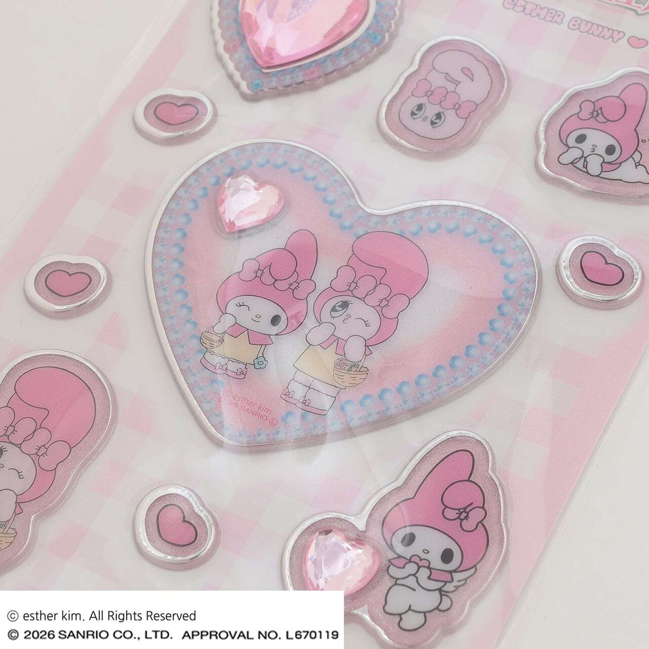[Esther Bunny&times;My Melody] 閃亮亮珠寶貼紙,淡粉紅, large image number 2