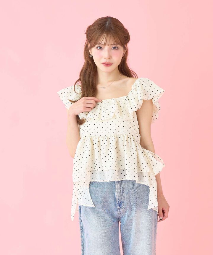 Ribbon Frill Sleeveless Blouse,, medium