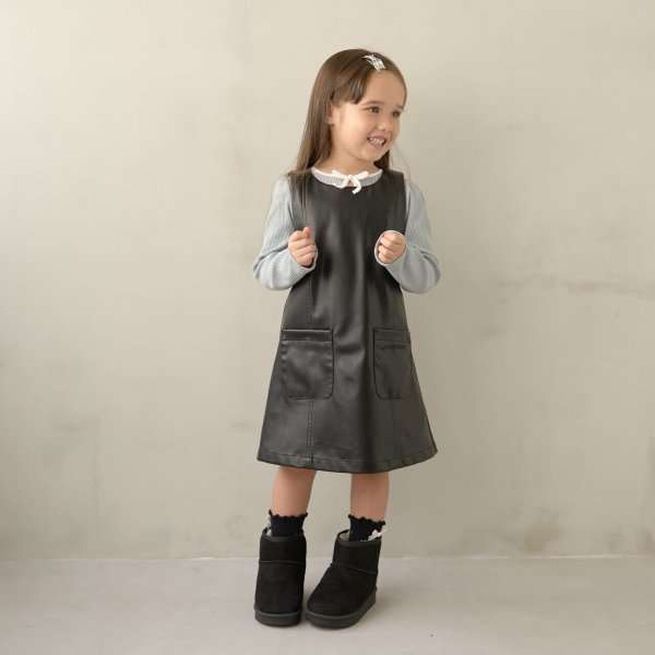 Soft Faux Leather Jumper Skirt,Black, large image number 0