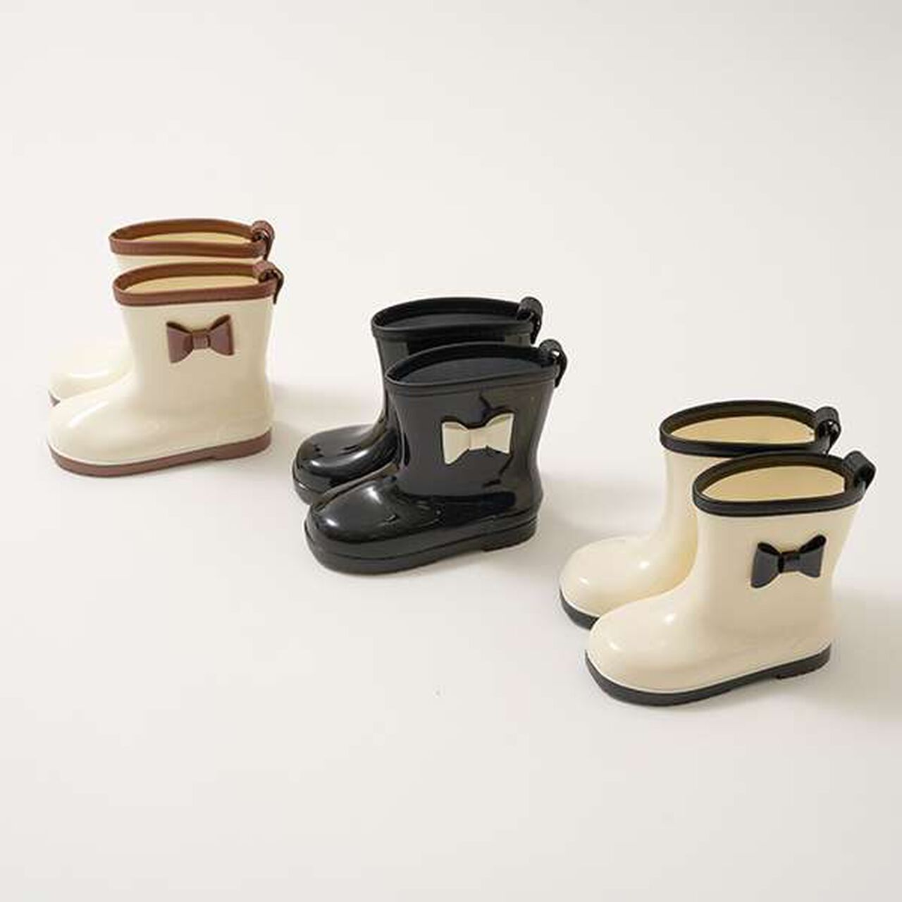 Bi-Color Rain Boots with Ribbon,Black, large image number 1