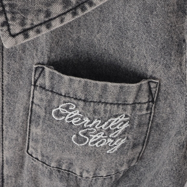 Shoulder Cutout Denim Shirt Dress,Gray, medium image number 5