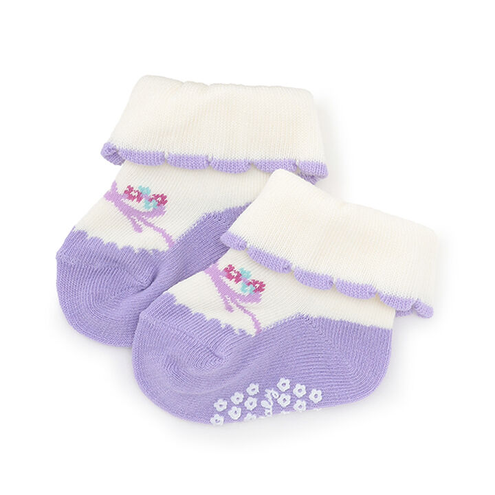 Made in Japan / Scallop Trim Ribbon Folded Socks,Lavender, medium image number 0