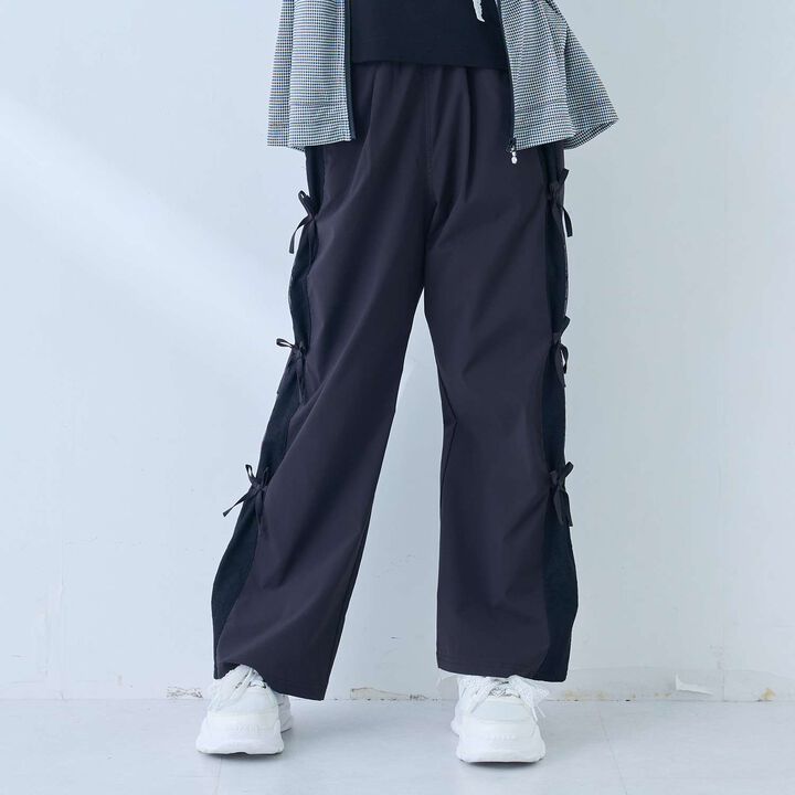側邊蕾絲&times;緞帶便褲,黑色, medium image number 0