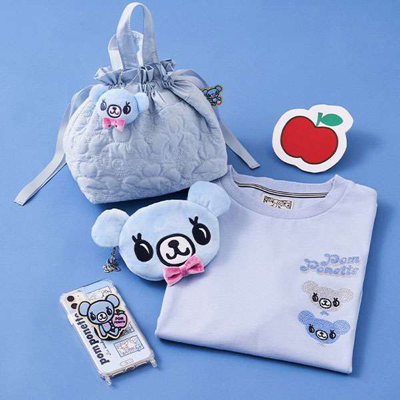 Mint-kun All-Over Pattern Embroidered Drawstring Tote,Sax blue, large image number 9