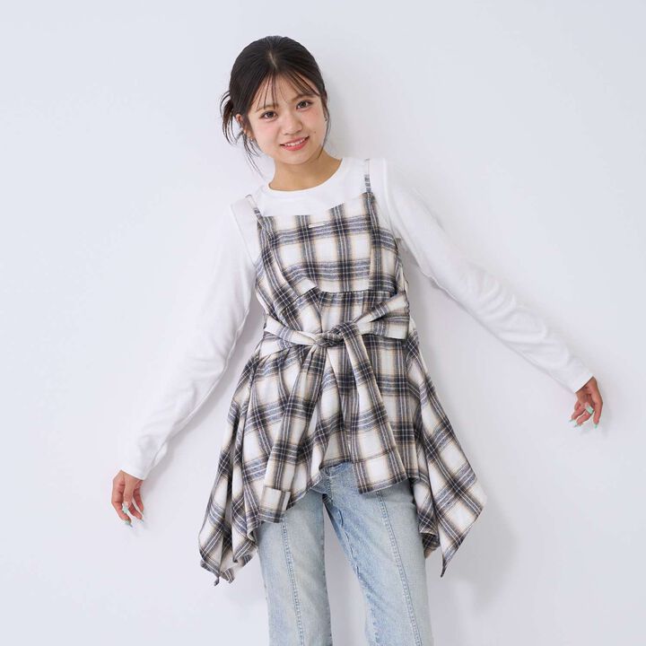 [LTXC] Quick-Dry Absorbent Checkered Camisole Tunic with Inner Lining,Ivory, medium image number 2