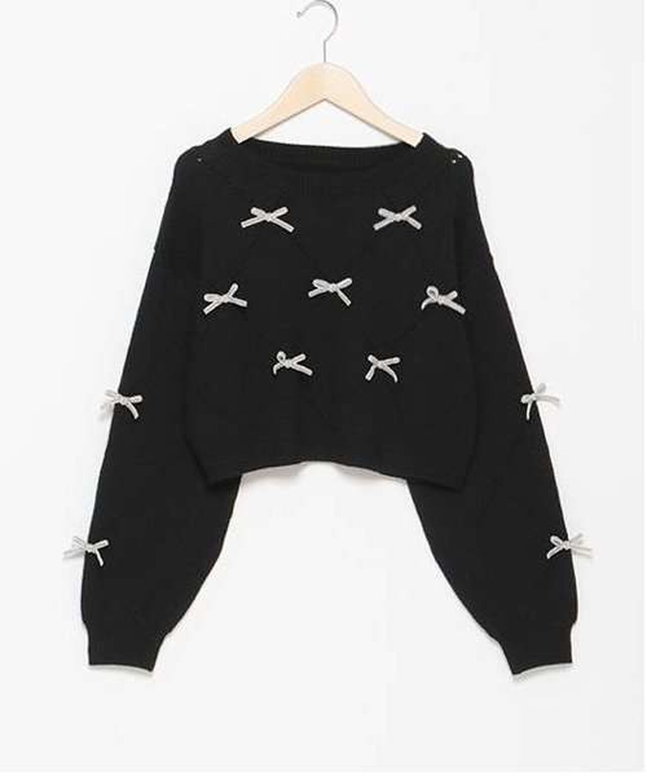 Ribbon Motif Diamond Knitwear,Black, large image number 8