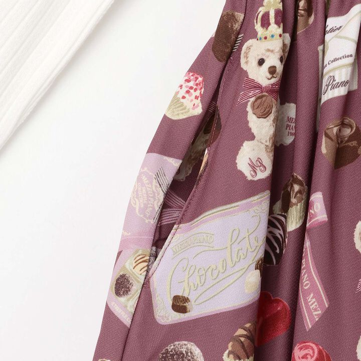 [Restock] Bonbon Chocolate Pattern Docking Dress,Deep red, medium image number 5