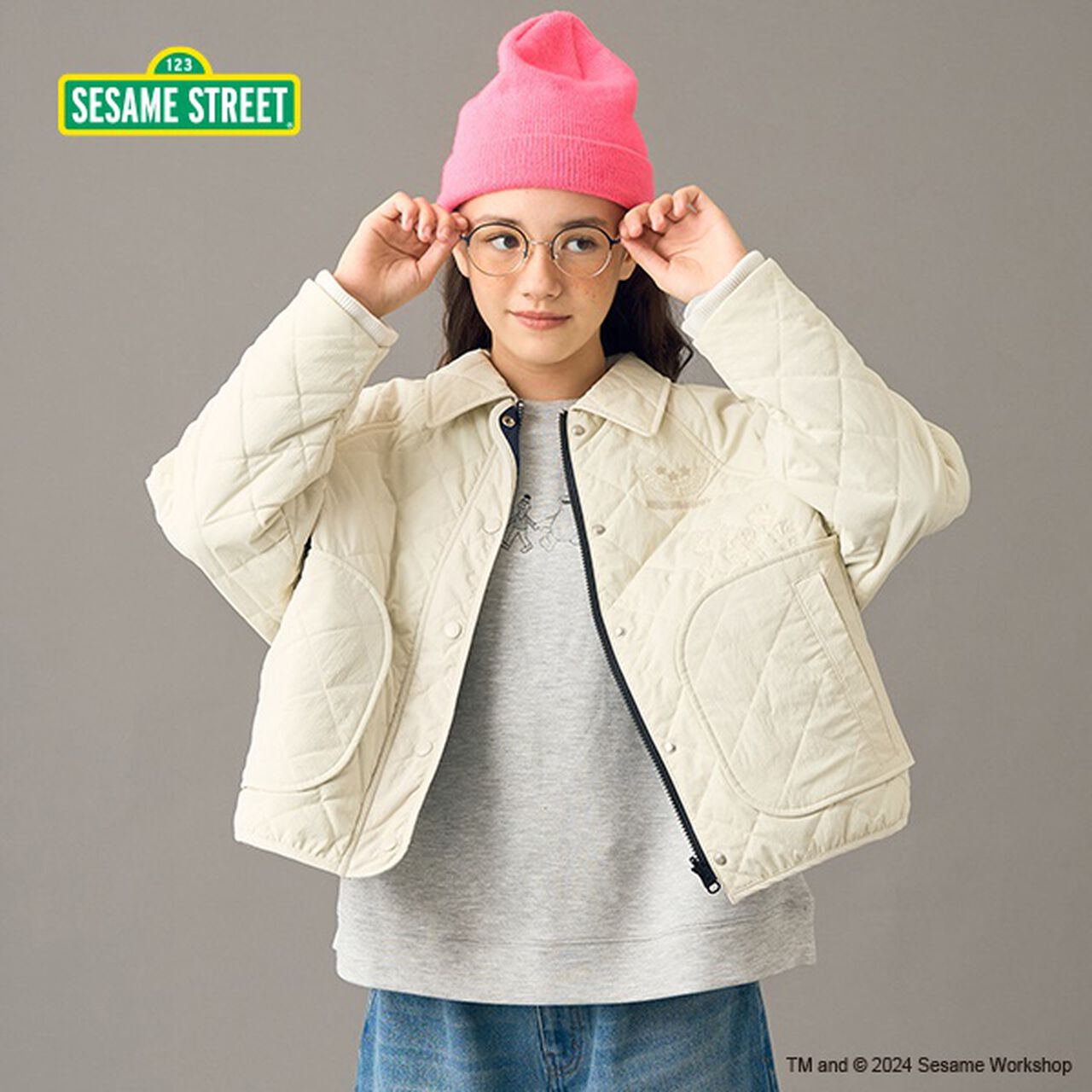 [AMI] Sesame Street Reversible Padded Bomber Jacket,Ivory, large image number 0